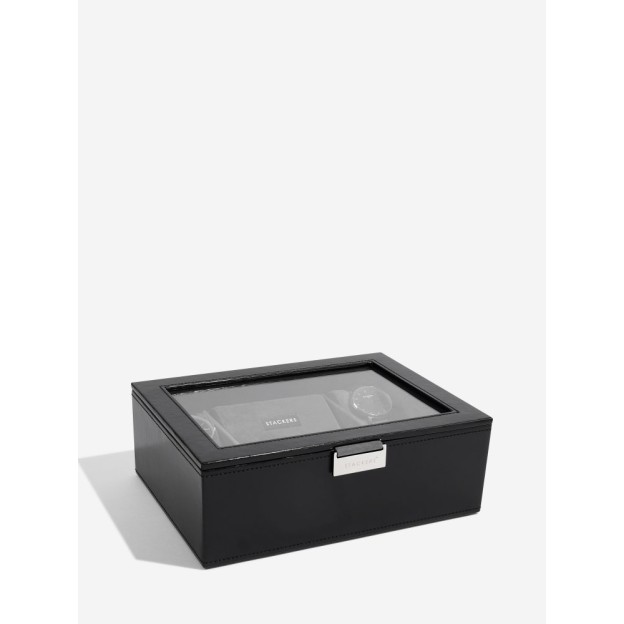 Сutie pentru ceasuri cu capac din sticlă, negru/gri, 8 buc