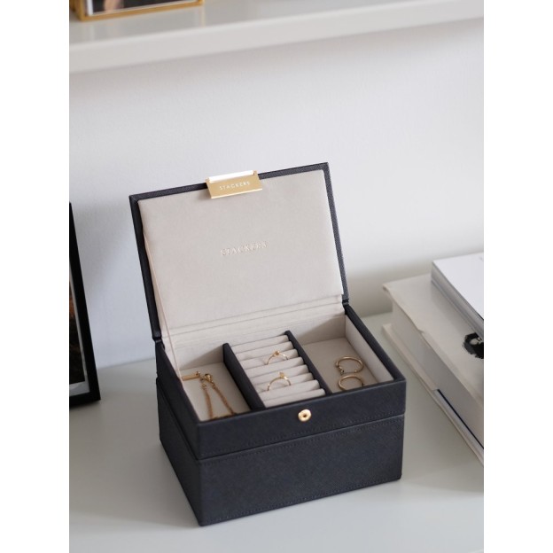 Cutie pentru bijuterie cu 2 nivele  mini neagra