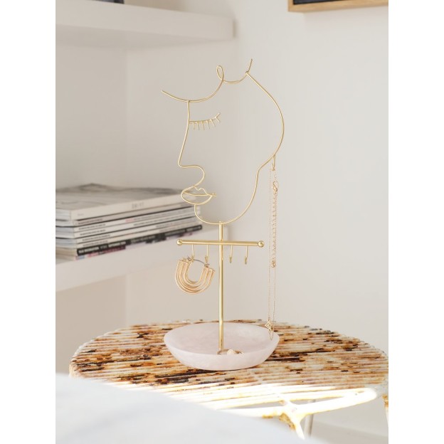 Suport pentru bijuterii cu 5 cârlige, cu cadran din cuarț roz