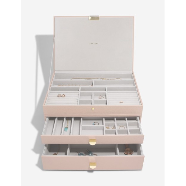 Set 3 cutii pentru bijuterii SUPERSIZE roz/ivory