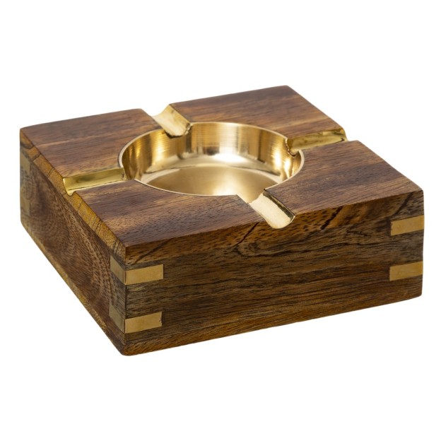 Scrumiera lemn de mango și metal 10x4 cm
