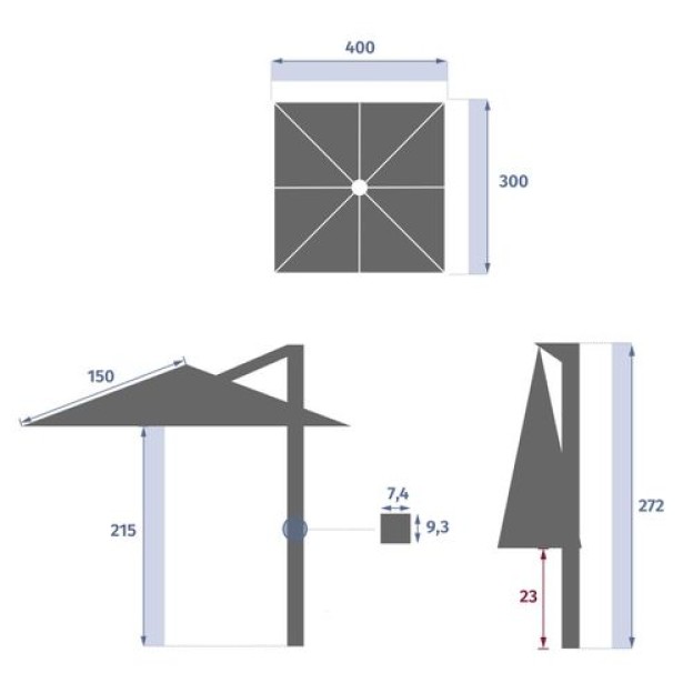 ЗОНТ MELHIA 4X3M УГОЛЬНЫЙ