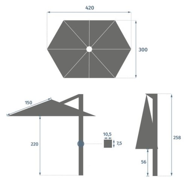 UMBRELA TIKEO 4,2X3M PLATI