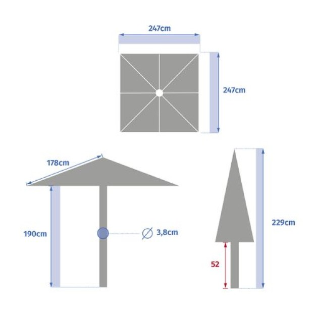 ЗОНТИК СОЕВЫЙ 2.5X2.5M LUT/WH