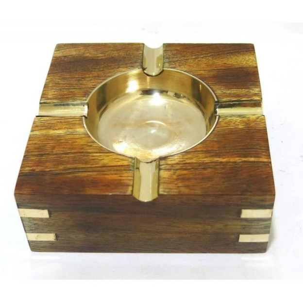 Scrumiera lemn de mango și metal 10x4 cm