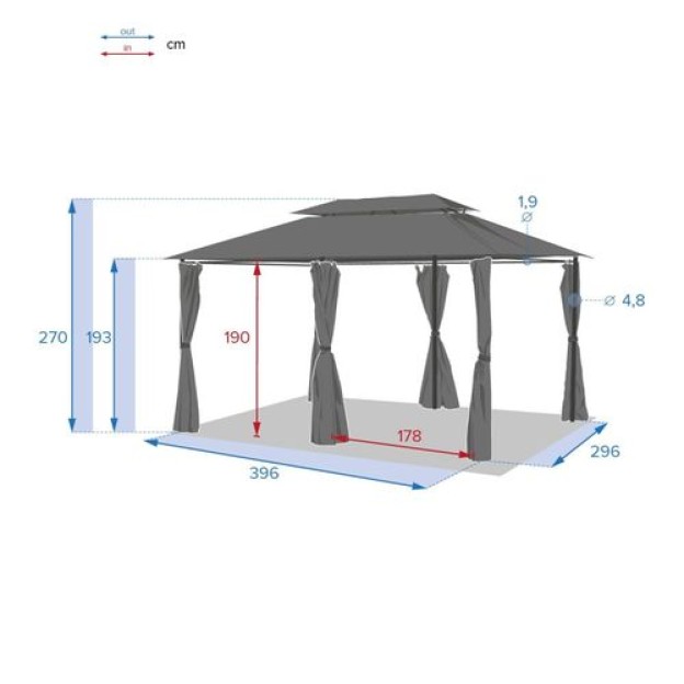 БЕСЕДКА THIRA 4X3M ДЕРЕВНЯ СЕРАЯ