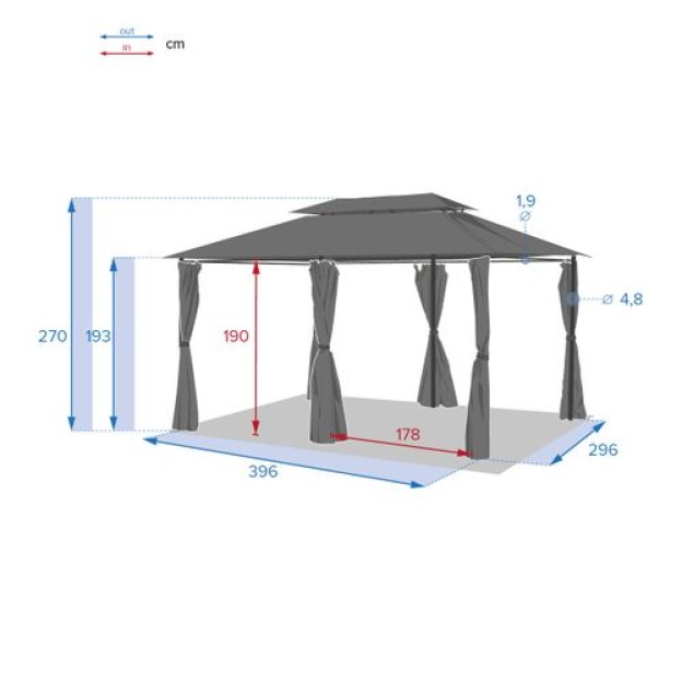 THIRA GAZEBO 4X3M SATE GREY