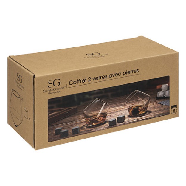 Cutie cu 2 pahare de whisky cu pietre racire