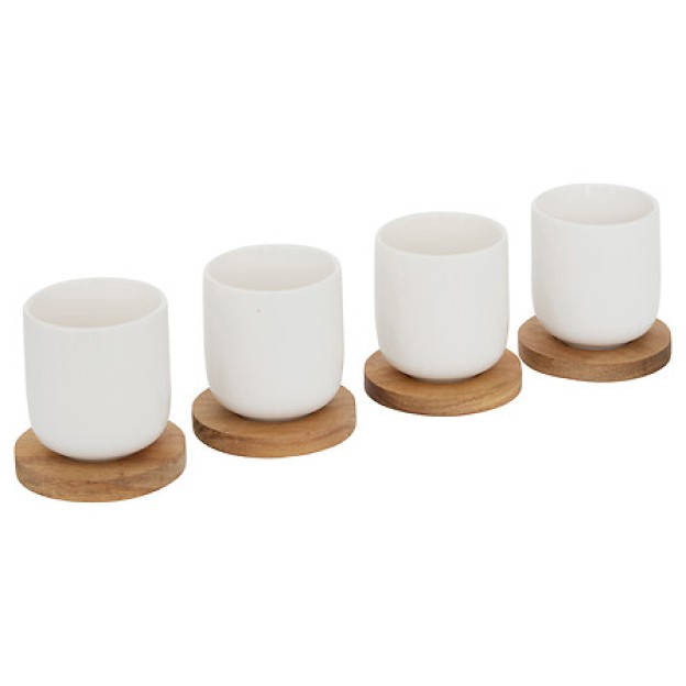 Set Eleganță 4 cești 10 cl și tavă din salcâm, lungime 25 cm