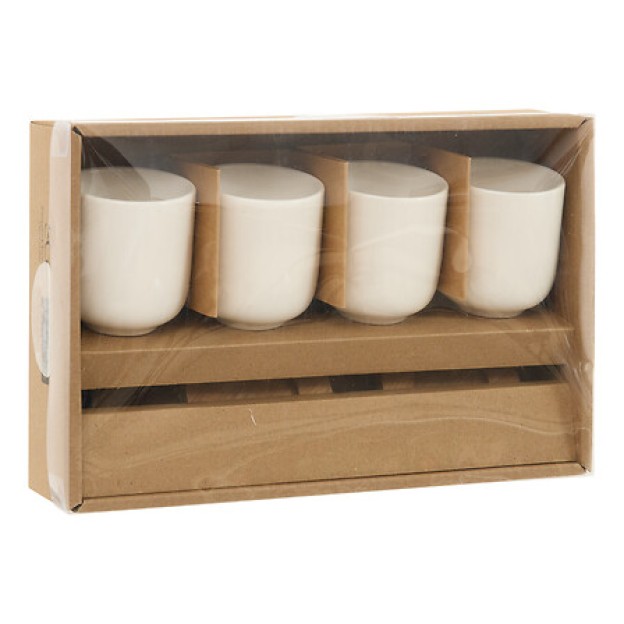 Set Eleganță 4 cești 10 cl și tavă din salcâm, lungime 25 cm