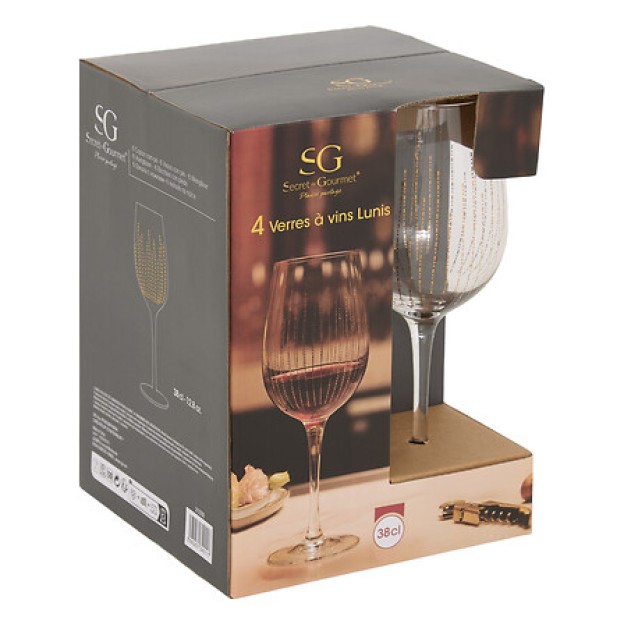 Set de 4 pahare de vin Lunis 38 cl aurii