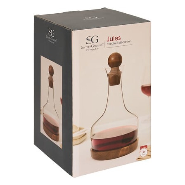 Carafă Jules 1,6 l salcâm și sticlă transparentă