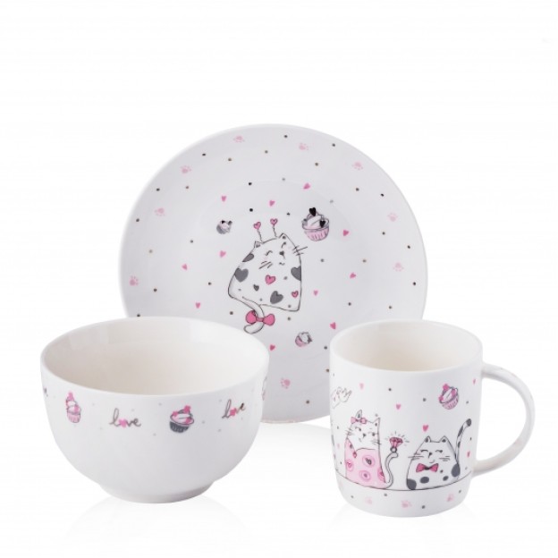 Set farfurie,cana si bol LOVECAT