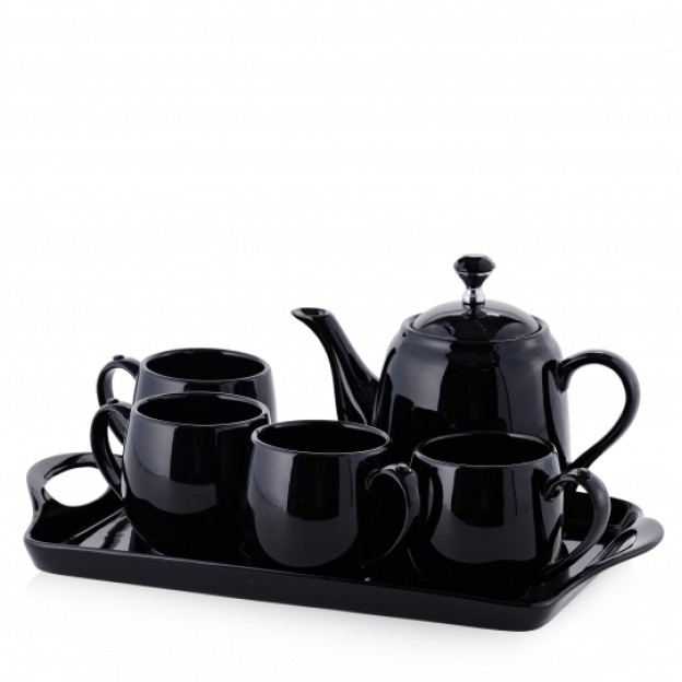 Set ceainic  4 cani si suport DIAMANT BLACK