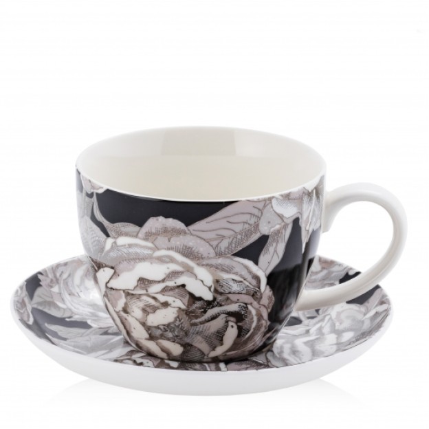 Ceasca cu farfurie BLACK ROSES